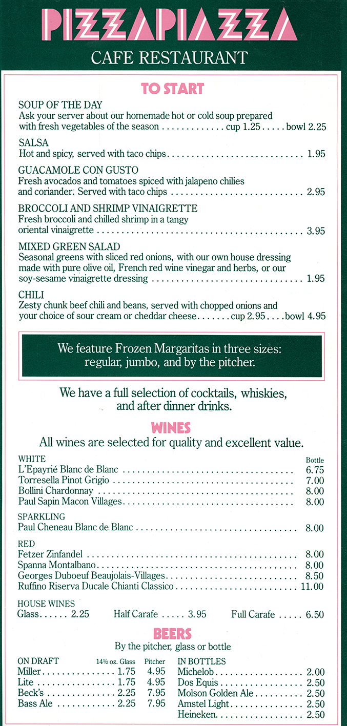 Pizza Piazza menu